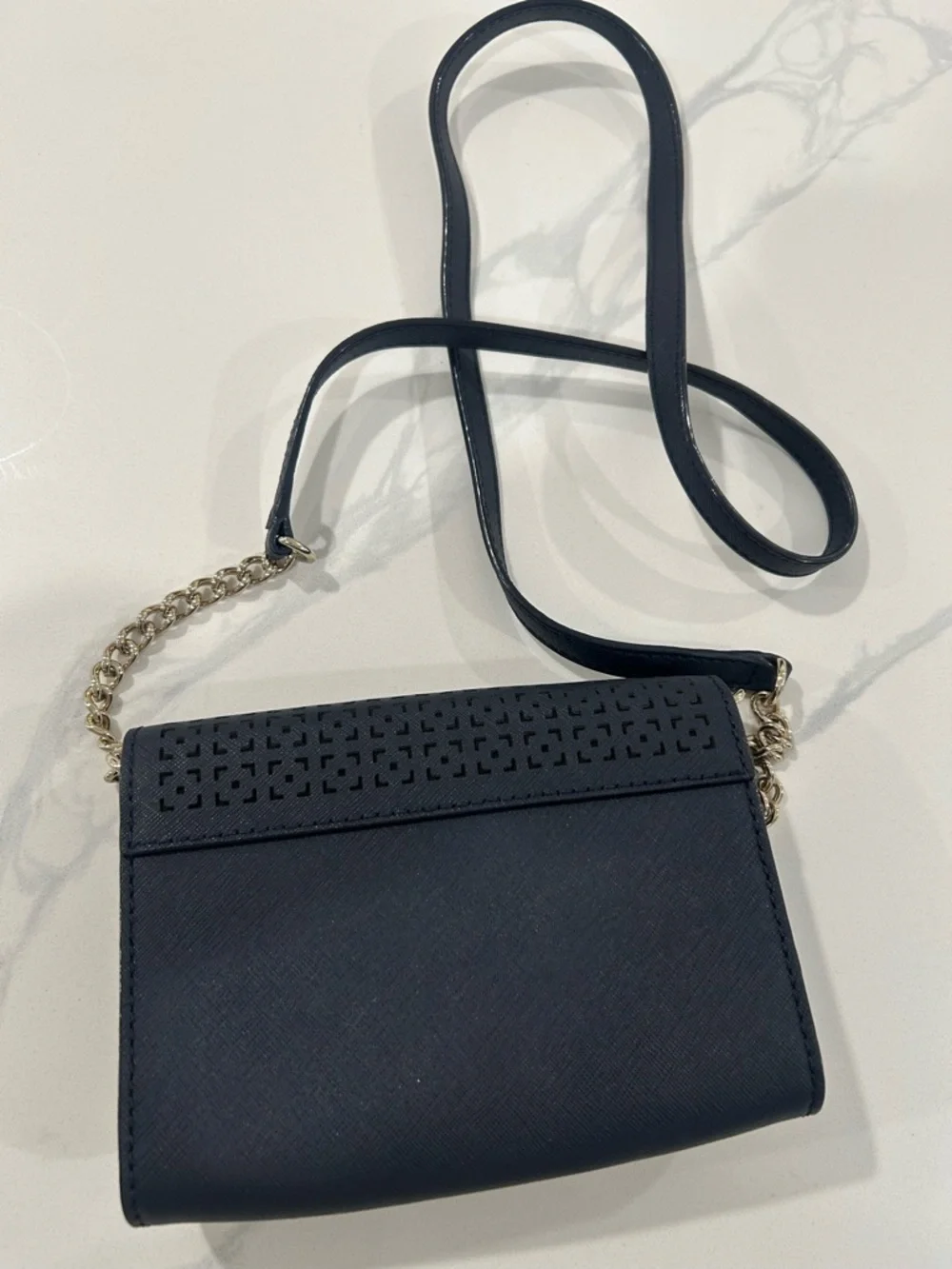 kate spade Navy Perforated Leather Crossbody with Gold Chain - Picture 4 of 4